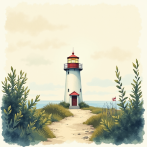 Watercolor — Quiet Coastal Lighthouse Against A Soft Illustration Styles #0100 (ChatGPT)