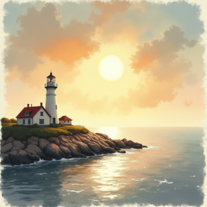 Watercolor — Quiet Coastal Lighthouse Against A Soft Illustration Styles #0112 (ChatGPT)