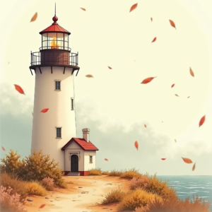 Watercolor — Quiet Coastal Lighthouse Against A Soft Illustration Styles #0118 (Dreamina)