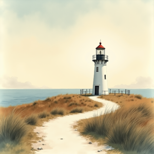 Watercolor — Quiet Coastal Lighthouse Against A Soft Illustration Styles #0130 (Dreamina)