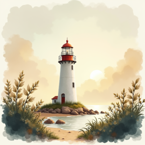 Watercolor — Quiet Coastal Lighthouse Against A Soft Illustration Styles #0136 (ChatGPT)