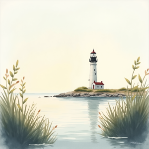 Watercolor — Quiet Coastal Lighthouse Against A Soft Illustration Styles #0172 (ChatGPT)