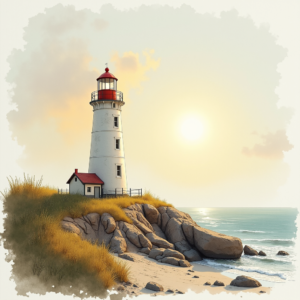 Watercolor — Quiet Coastal Lighthouse Against A Soft Illustration Styles #0184 (ChatGPT)