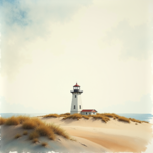 Watercolor — Quiet Coastal Lighthouse Against A Soft Illustration Styles #0214 (Dreamina)