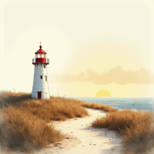 Watercolor — Quiet Coastal Lighthouse Against A Soft Illustration Styles #0238 (Dreamina)