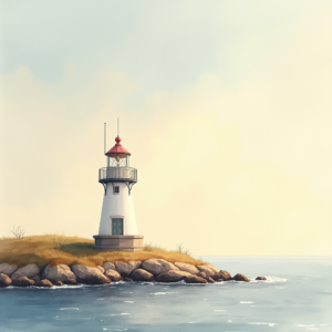 Watercolor — Quiet Coastal Lighthouse Against A Soft Illustration Styles #0250 (Dreamina)