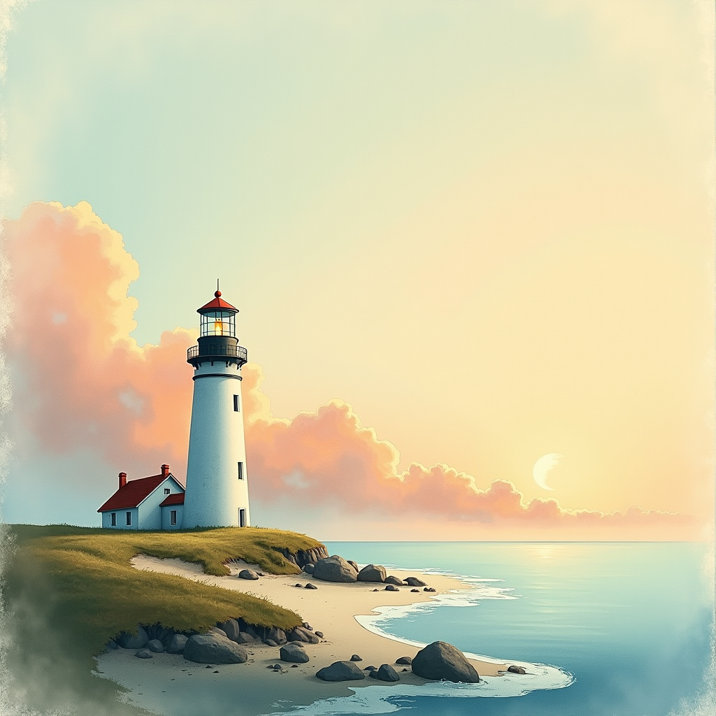 Watercolor — Quiet Coastal Lighthouse Against A Soft Illustration Styles #0304 (ChatGPT)