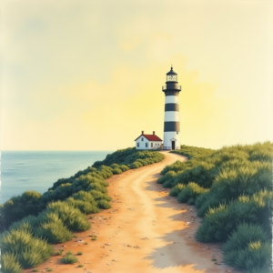 Watercolor — Quiet Coastal Lighthouse Against A Soft Illustration Styles #0310 (Dreamina)