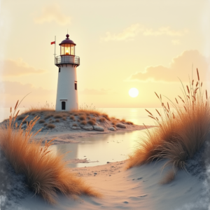 Watercolor — Quiet Coastal Lighthouse Against A Soft Illustration Styles #0316 (ChatGPT)