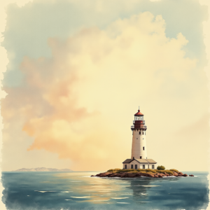 Watercolor — Quiet Coastal Lighthouse Against A Soft Illustration Styles #0322 (Dreamina)