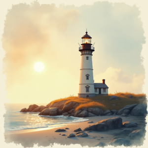 Watercolor — Quiet Coastal Lighthouse Against A Soft Illustration Styles #0328 (ChatGPT)