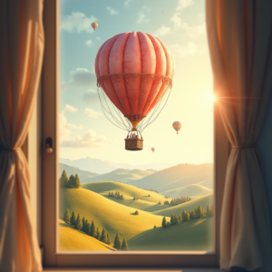 Watercolor — Whimsical Hot-air Balloon Drifting Over Rolling Illustration Styles #0003 (Gemini)