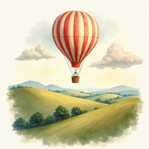 Watercolor — Whimsical Hot-air Balloon Drifting Over Rolling Illustration Styles #0015 (Gemini)