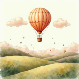 Watercolor — Whimsical Hot-air Balloon Drifting Over Rolling Illustration Styles #0051 (Gemini)