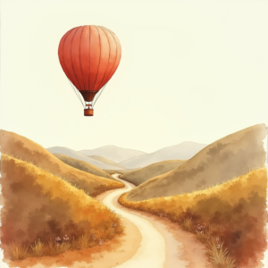 Watercolor — Whimsical Hot-air Balloon Drifting Over Rolling Illustration Styles #0057 (Seedream)