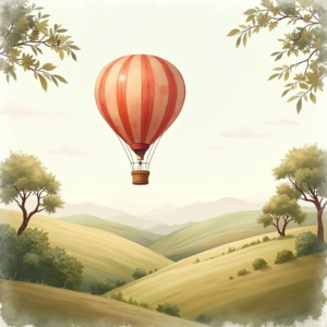 Watercolor — Whimsical Hot-air Balloon Drifting Over Rolling Illustration Styles #0063 (Gemini)