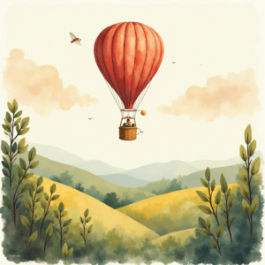Watercolor — Whimsical Hot-air Balloon Drifting Over Rolling Illustration Styles #0099 (Gemini)