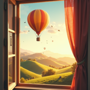 Watercolor — Whimsical Hot-air Balloon Drifting Over Rolling Illustration Styles #0111 (Gemini)