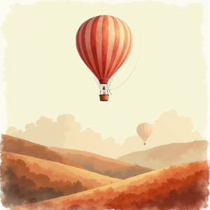 Watercolor — Whimsical Hot-air Balloon Drifting Over Rolling Illustration Styles #0123 (Gemini)