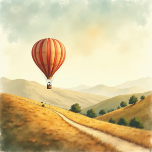 Watercolor — Whimsical Hot-air Balloon Drifting Over Rolling Illustration Styles #0129 (Seedream)