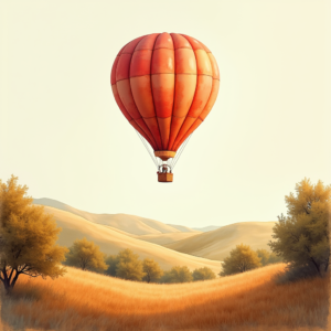Watercolor — Whimsical Hot-air Balloon Drifting Over Rolling Illustration Styles #0135 (Gemini)