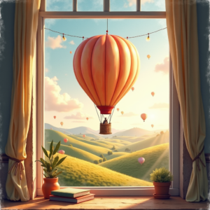 Watercolor — Whimsical Hot-air Balloon Drifting Over Rolling Illustration Styles #0183 (Gemini)