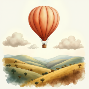 Watercolor — Whimsical Hot-air Balloon Drifting Over Rolling Illustration Styles #0195 (Gemini)
