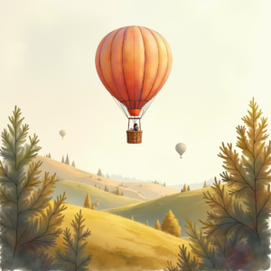 Watercolor — Whimsical Hot-air Balloon Drifting Over Rolling Illustration Styles #0207 (Gemini)