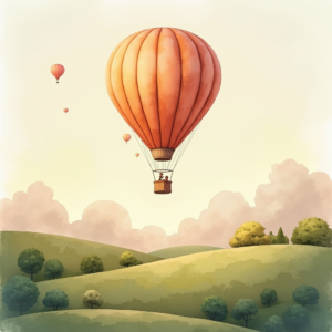 Watercolor — Whimsical Hot-air Balloon Drifting Over Rolling Illustration Styles #0231 (Gemini)
