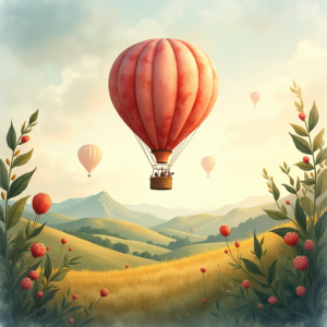 Watercolor — Whimsical Hot-air Balloon Drifting Over Rolling Illustration Styles #0243 (Gemini)