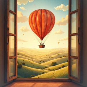 Watercolor — Whimsical Hot-air Balloon Drifting Over Rolling Illustration Styles #0255 (Gemini)