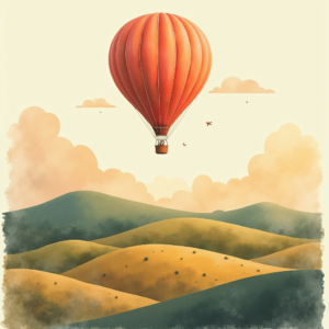 Watercolor — Whimsical Hot-air Balloon Drifting Over Rolling Illustration Styles #0267 (Gemini)