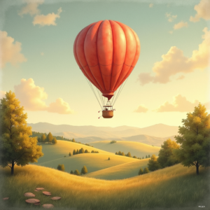 Watercolor — Whimsical Hot-air Balloon Drifting Over Rolling Illustration Styles #0315 (Gemini)