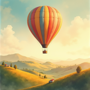 Watercolor — Whimsical Hot-air Balloon Drifting Over Rolling Illustration Styles #0321 (Seedream)