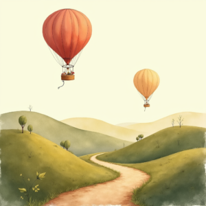 Watercolor — Whimsical Hot-air Balloon Drifting Over Rolling Illustration Styles #0345 (Seedream)